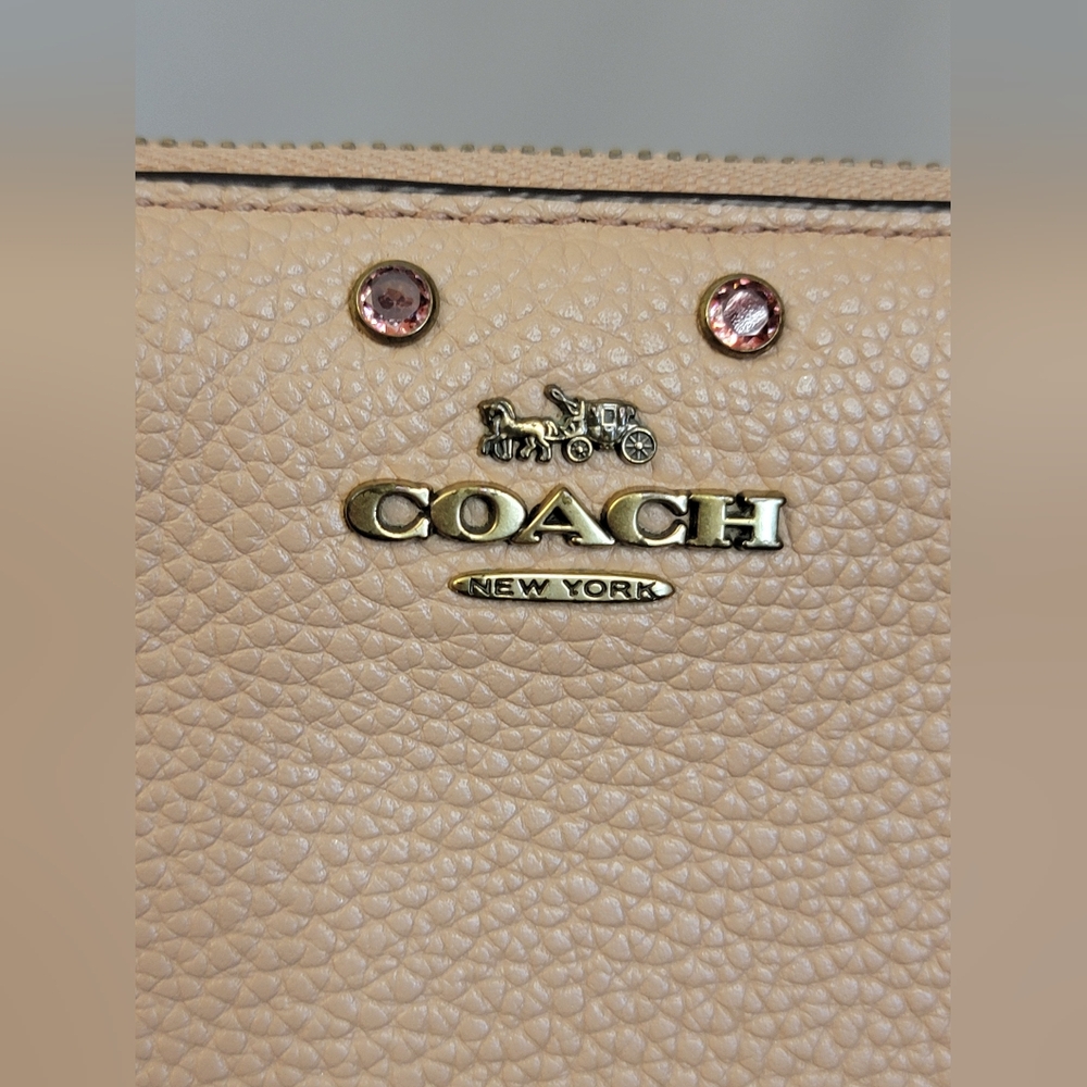 Coach Pebble Leather Zip Wallet With Pink Crystal Accents - Picture 2 of 9